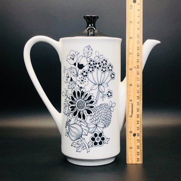 60s Grindley MANITOU Mod Black White Coffee Chocolate Pot Flower Power Ironstone - Picture 10 of 11